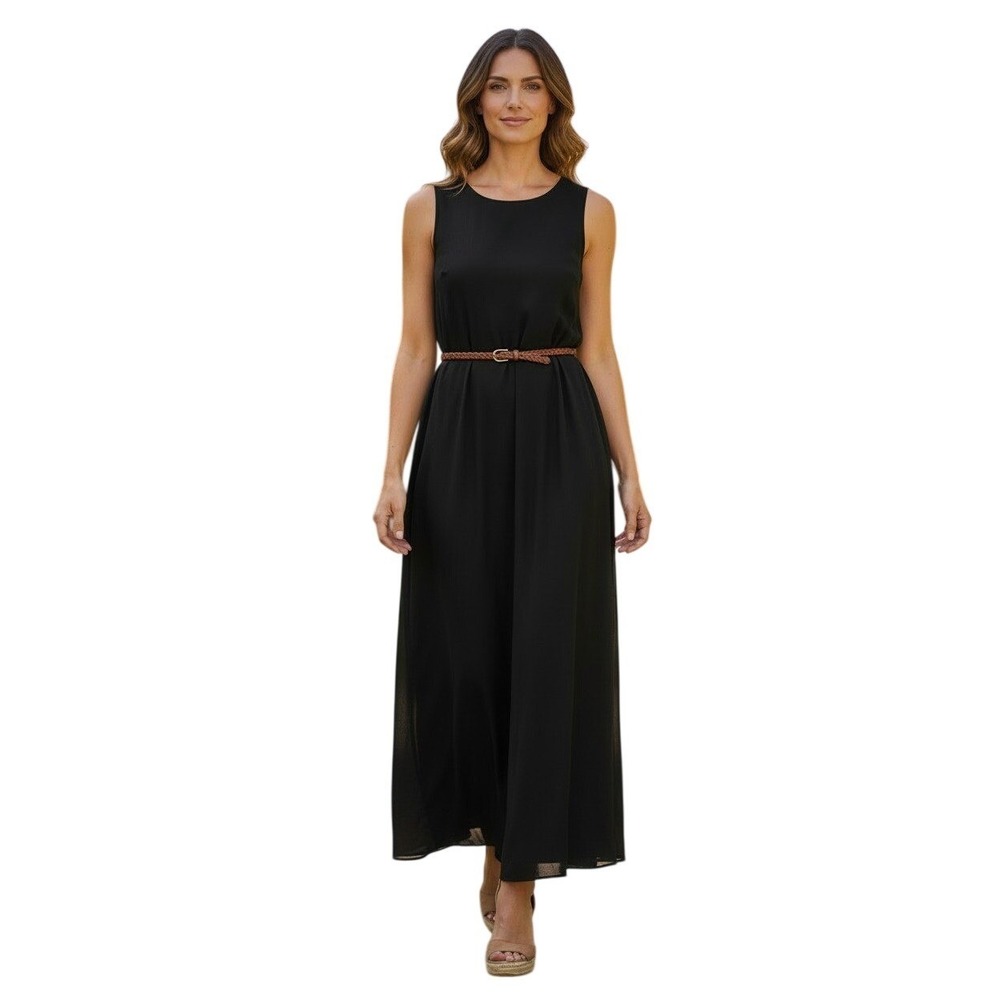 Jillian‎ Jones NWOT Black Linen Blend Maxi Column Dress 8 Fits S M Coastal Chic